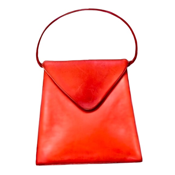 Vintage Small Structured Leather Top Handle Handbag Purse - Red / Orange / Rust - Picture 3 of 16